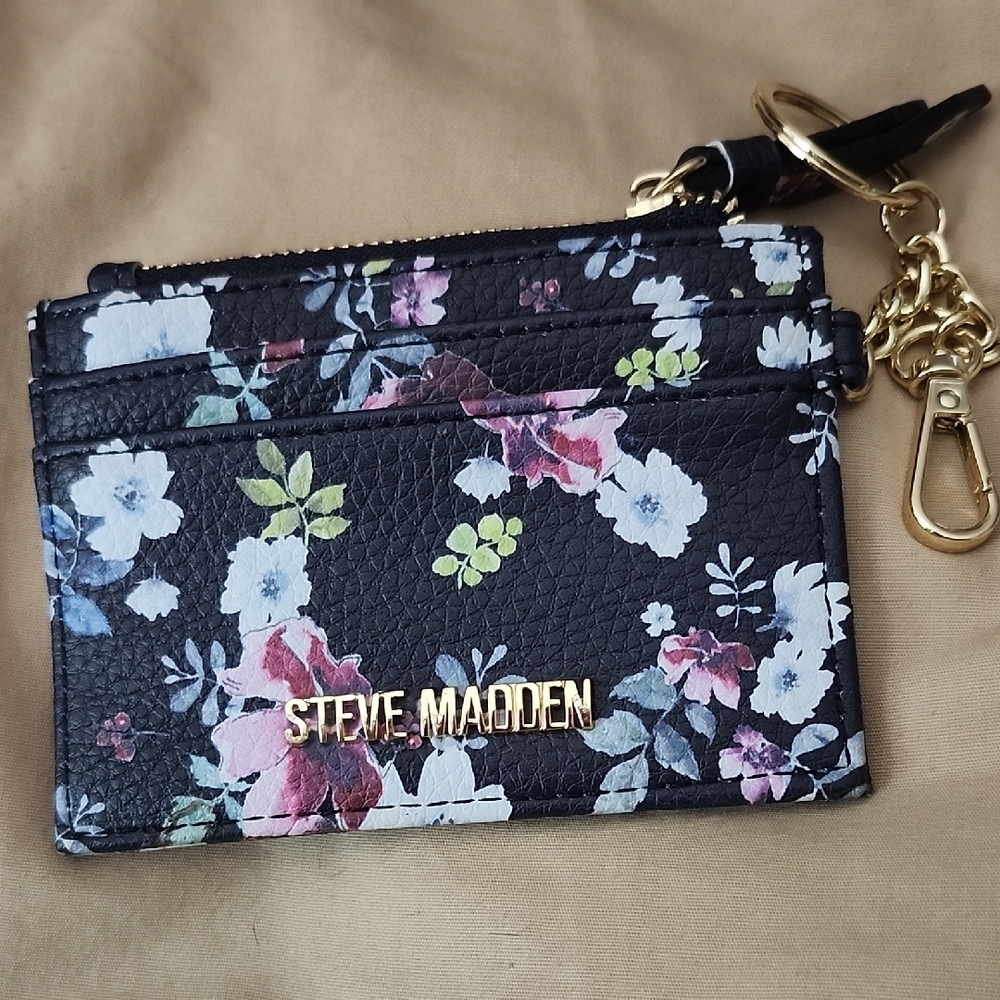 Steve Madden Black Floral Card Holder with Gold Accents